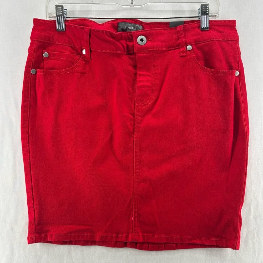 Torrid Mini Skirt Womens 12 Stretch Denim Pencil & Straight Zip Fly Button Red